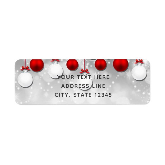 Holiday Party Winter Red White Sparkle Ornaments Label (Front)