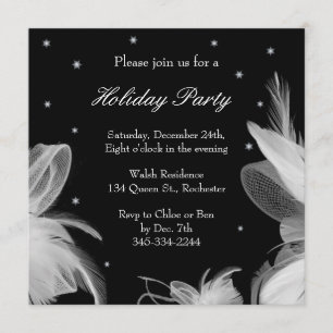 Holiday Party Winter White Feathers Invitation