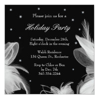 Holiday Party Winter White Feathers Invitation