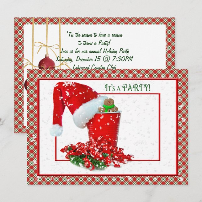 Holiday Party with red party cup Invitation (Front/Back)