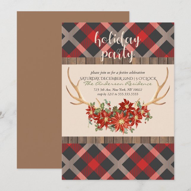 Holiday Party Woodland Antlers Invitation (Front/Back)