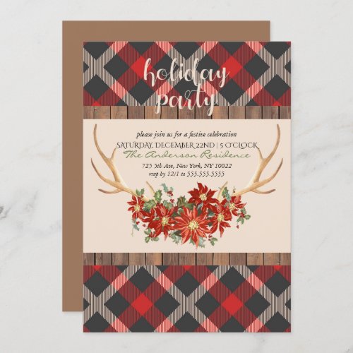 Holiday Party Woodland Antlers Invitation