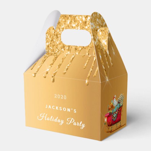 Holiday Party xmas gold glitter drip red sleigh Favor Boxes