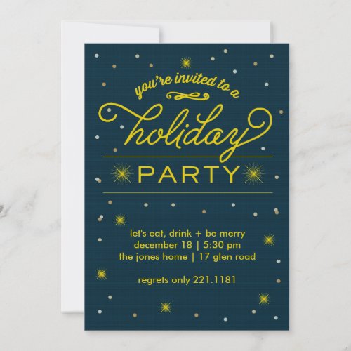 Holiday Party Yellow Bursts Custom Announcement