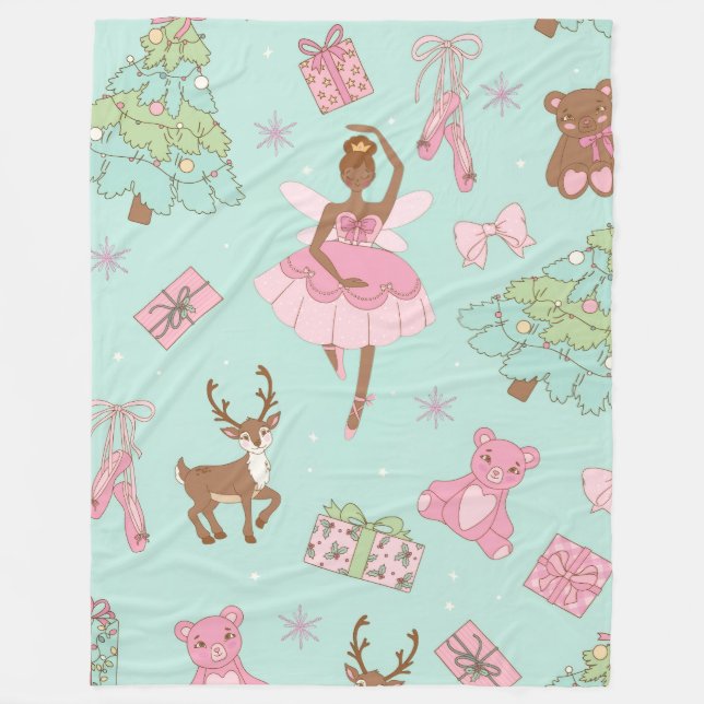 Holiday Pastel Black Ballerina Teddy Bears Large Fleece Blanket (Front)