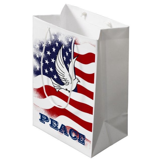 Holiday - Patriotic Stars / Stripes Peace Dove Medium Gift Bag (Front Angled)