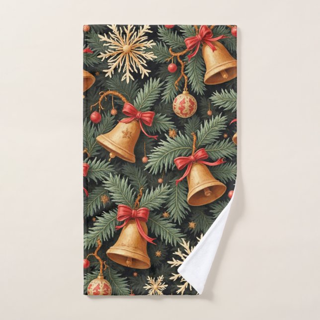 Holiday pattern, Christmas Bells with Snowflakes, Hand Towel (Hand Towel)