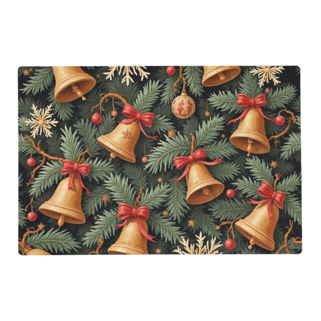 Holiday pattern, Christmas Bells with Snowflakes, Placemat (Front)