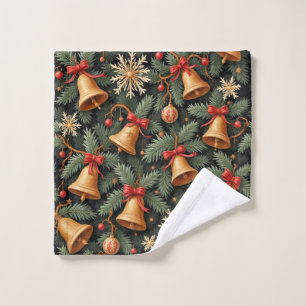 Holiday pattern, Christmas Bells with Snowflakes, Wash Cloth