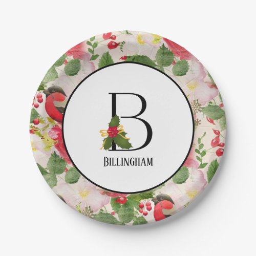 Holiday Pattern Monogram Initial B Personalized Paper Plates