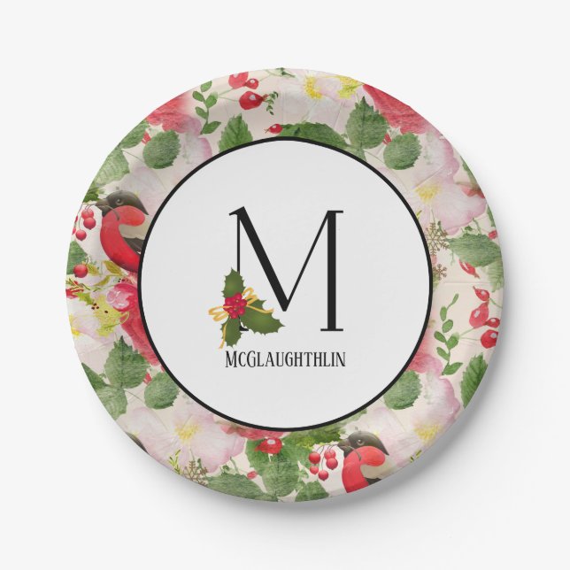 Holiday Pattern Monogram Initial M Personalized Paper Plates (Front)
