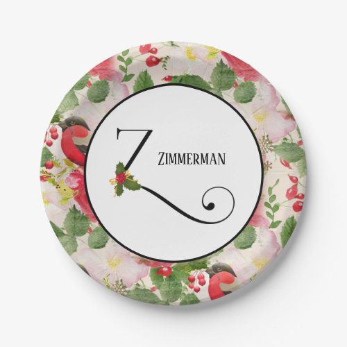 Holiday Pattern Monogram Initial Z Personalized Paper Plates