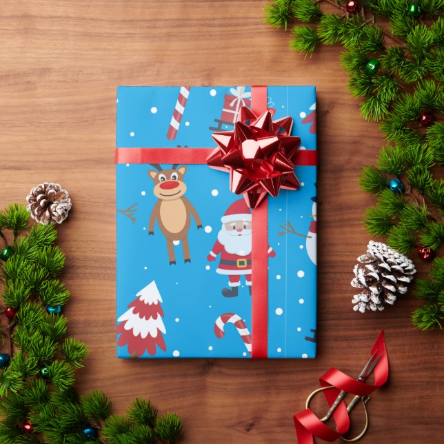 Holiday Pattern Santa Reindeer Snowman Wrapping Paper (Holiday Gift)