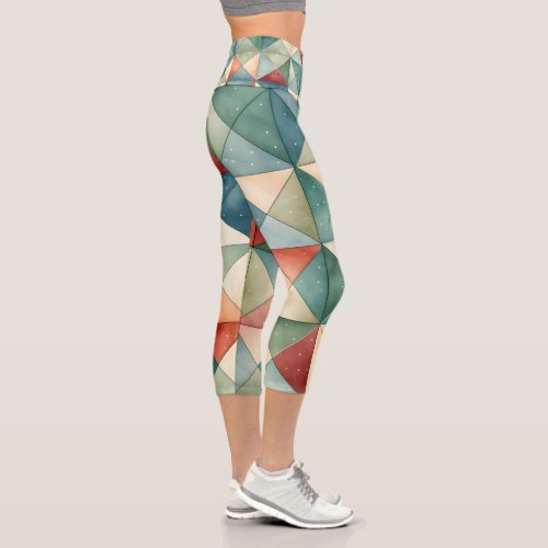 Holiday Patterned Geometric High_Waisted Yoga Capri Leggings