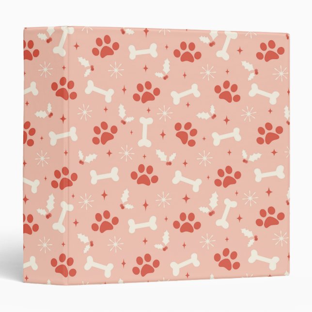 Holiday Paws & Bones Christmas Pattern 3 Ring Binder (Front/Spine)