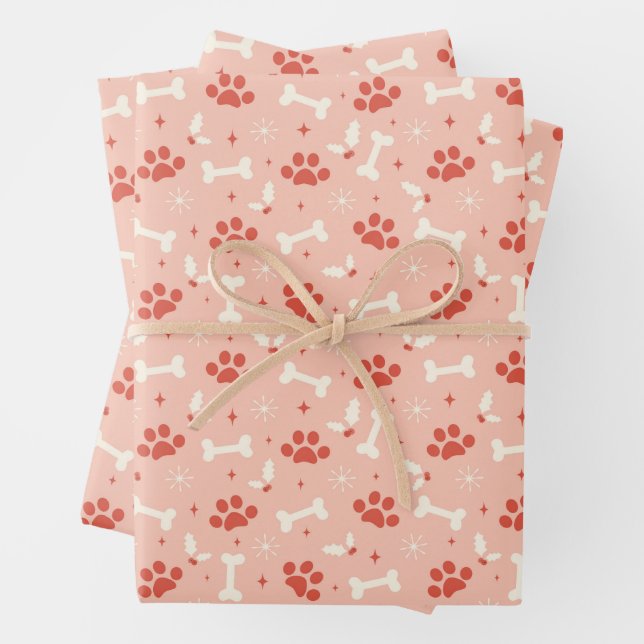 Holiday Paws & Bones Christmas Pattern Wrapping Paper Sheets (In situ)