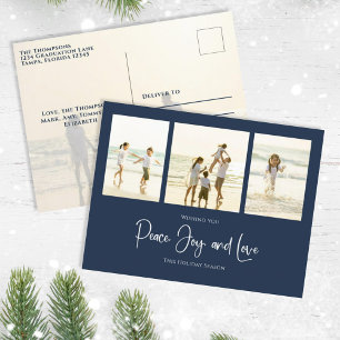 Holiday Peace Joy Love Elegant Snowflakes 4 Photo Postcard