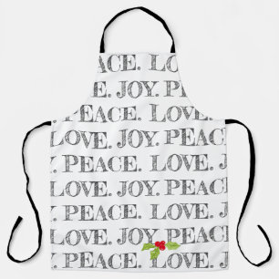 Holiday Peace Love Joy Christmas Holly Artisan Apron