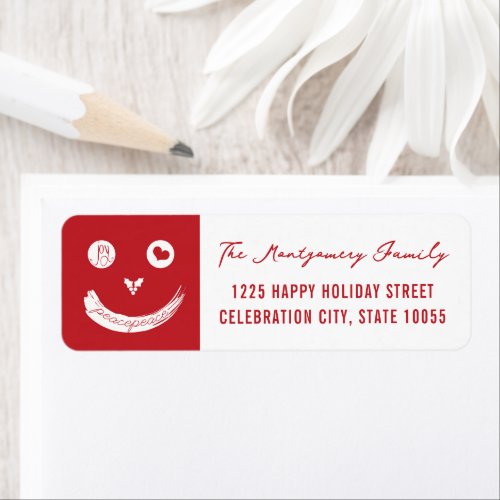 Holiday Peace Love Joy Smiley Face Return Address Label