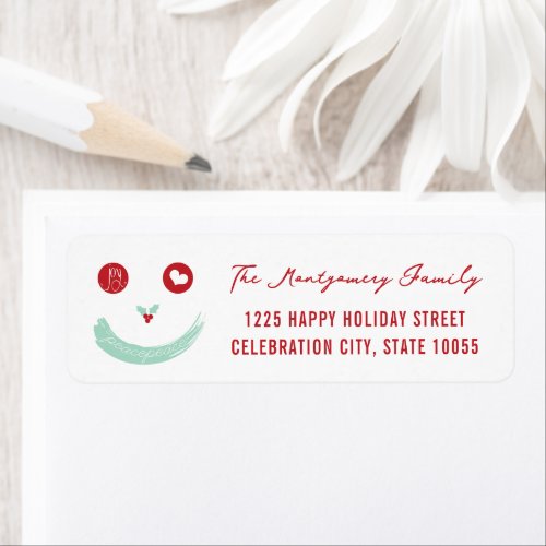 Holiday Peace Love Joy Smiley Face Return Address Label