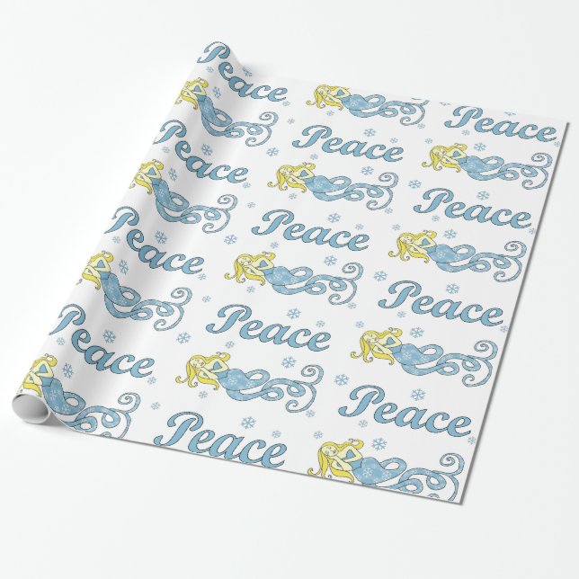 Holiday Peace Mermaid Wrapping Paper (Unrolled)