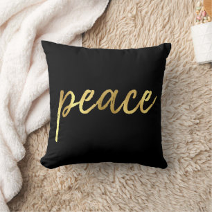 Holiday Peace   Modern Gold Casual Script on Black Throw Pillow