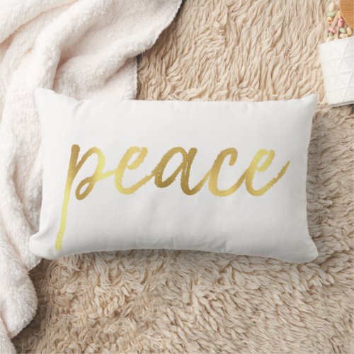 Holiday Peace  Modern Gold Casual Script on White Lumbar Pillow