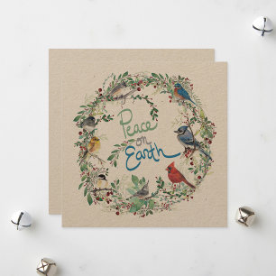 Holiday Peace On Earth Birds Wreath Card