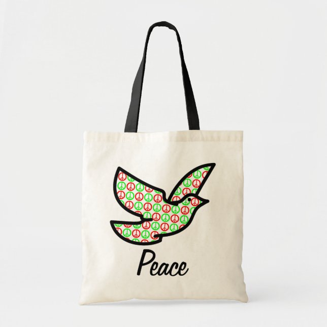Holiday Peace Signs Dove w/Text Tote Bag (Front)