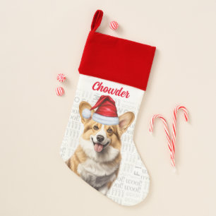 Holiday Pembroke Welsh Corgi Dog with Name Christmas Stocking