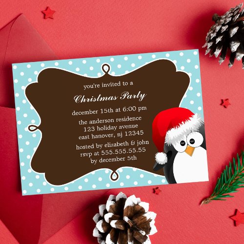 Holiday Penguin Christmas Party Invitations