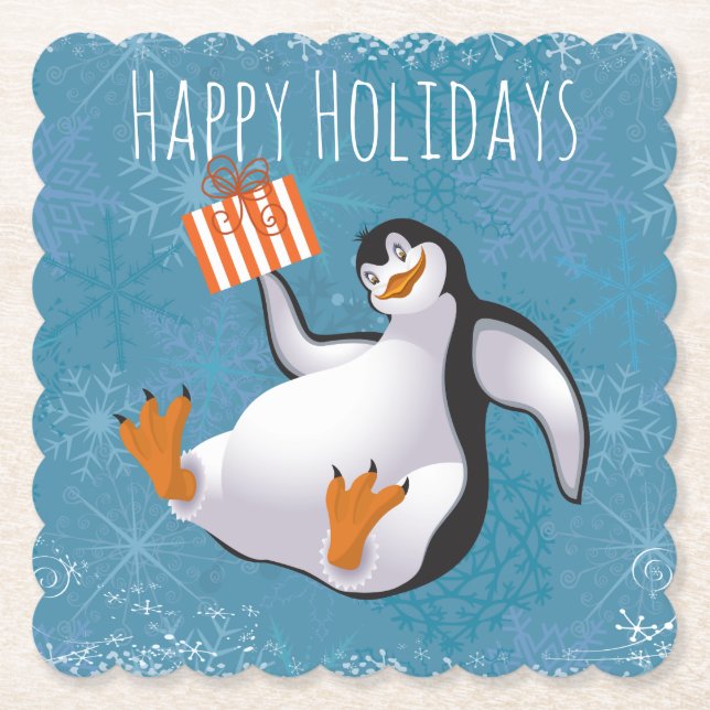 Holiday Penguin Paper Coaster (Front)