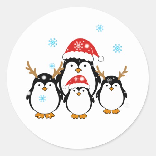 Holiday Penguins Classic Round Sticker