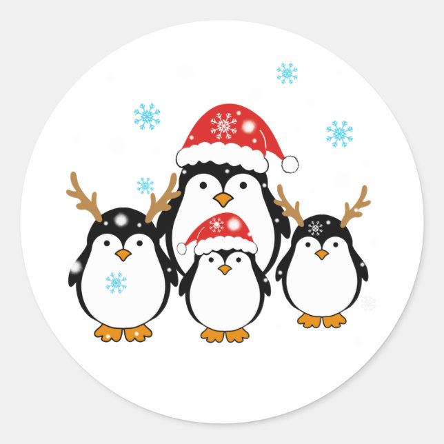 Holiday Penguins Classic Round Sticker (Front)