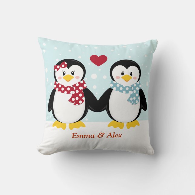 Holiday Penguins Throw Pillow (Front)