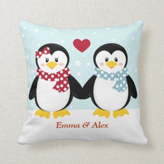Holiday Penguins Throw Pillow
