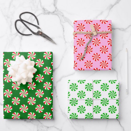 Holiday Peppermint Candy Cane Pattern Wrapping Paper Sheets
