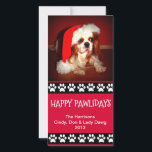 Holiday Personalizable Photo Card - Happy Pawliday<br><div class="desc">Great photo card for those of us with furry children.  Red backdrop,  eye-catching black and white pawprint design,  the slogan "Happy Pawlidays".  Personalize with your own text and photo.  Unique,  fun,  personalized.  Dog,  cat and whatever has paw lovers will love this one!</div>