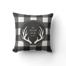 Holiday Personalized Black White Plaid Antler