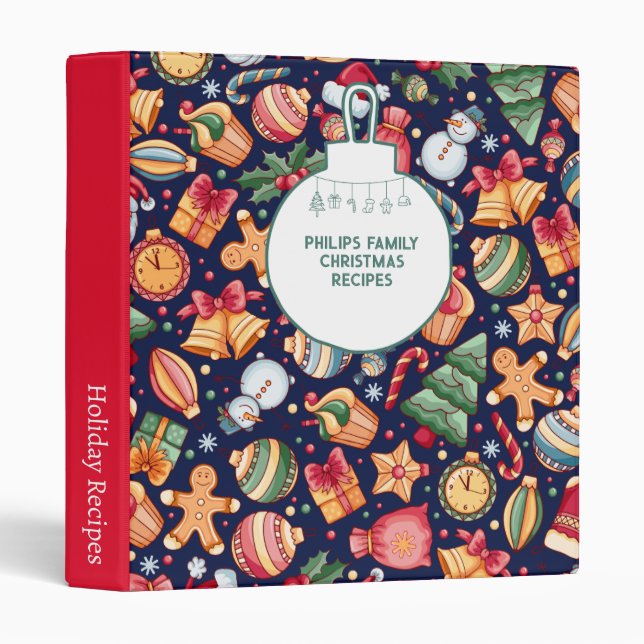 Holiday Personalized Family Christmas Recipe 3 Rin Ring Binder (Front/Spine)