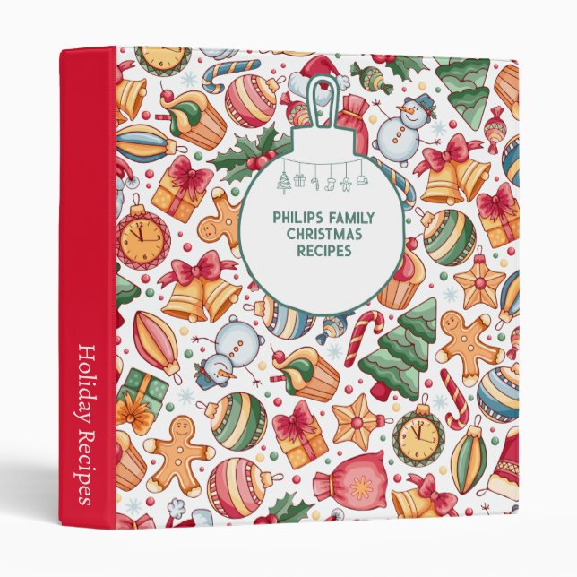 Holiday Personalized Family Christmas Recipe 3 Ring Binder (Front/Spine)