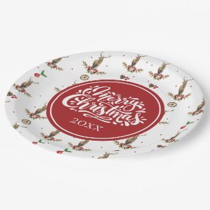 Holiday Personalized Winter Deer Pattern Paper Plates