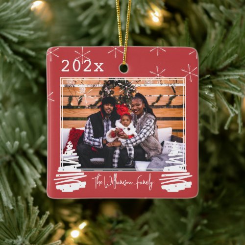 Holiday Pet two sided Christmas Tree Family Photo Ceramic Ornament
