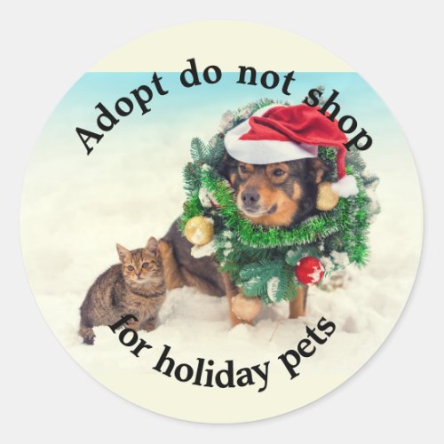 Holiday Pets Adopt Classic Round Sticker