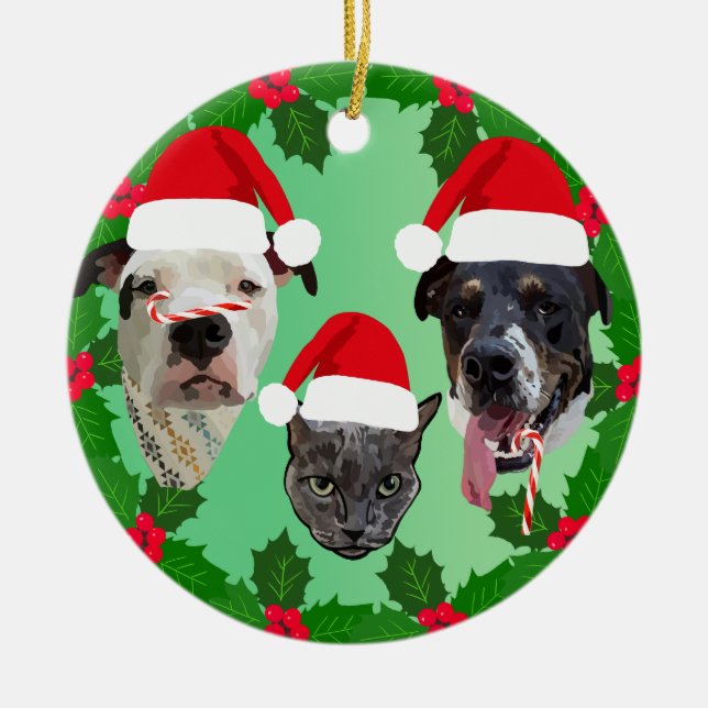Holiday Pets Ceramic Ornament (Front)