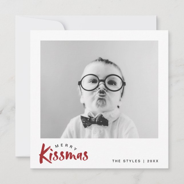 Holiday Photo Card | Classic Retro Christmas Kiss (Front)