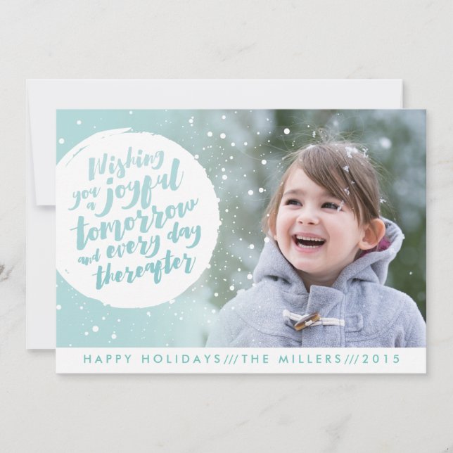 Holiday photo card featuring a snowball (Front)