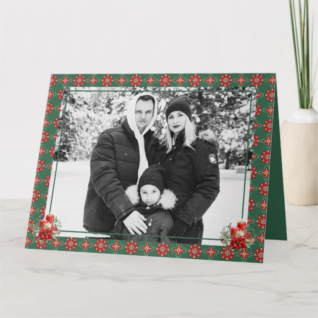Holiday Photo Card – Festive Green Frame with Red  (Front)