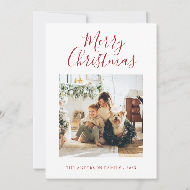 Holiday Photo Card Red Minimalist Merry Christmas (Front)