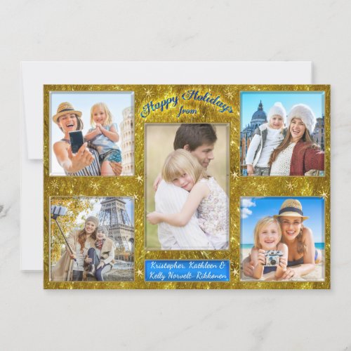 Holiday Photo Collage Gold Tinsel Personalized